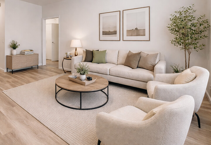 Living Room Area inside Apartment at Senior Assisted Living Facility Living Room Area inside Apartment at Senior Assisted Living Facility